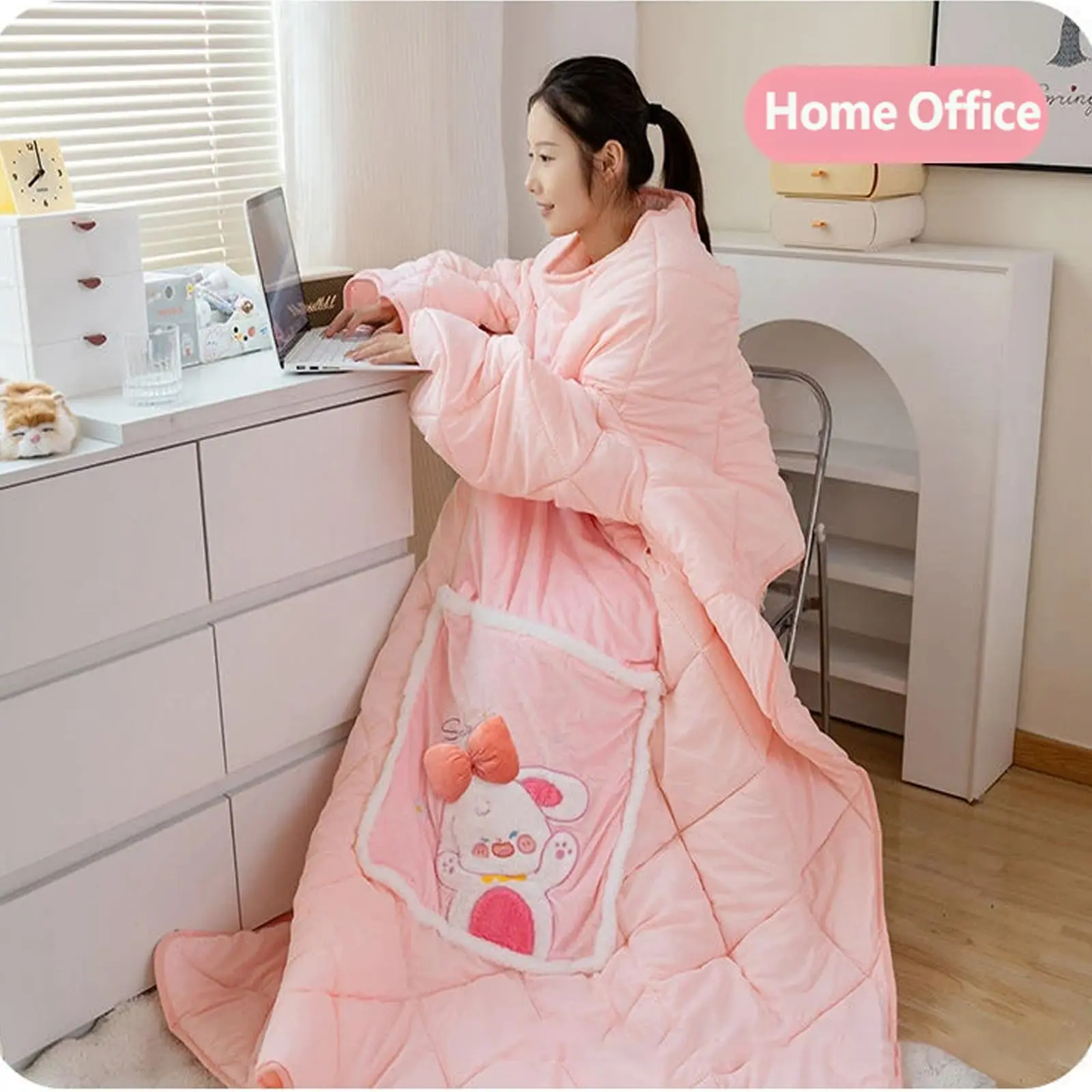 Lazy Quilt With Sleeves Wearable Blanket 2in1 Pillow Quilt Thickened Warm Cartoon Cushion For Home Office Nap Sofa Car Travel Wi