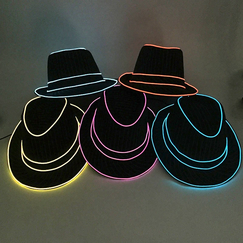 Wireless LED Fedora Hat Grand Event NightClub Bachelor Costumes Light Up Supplies For Men Jazz Cap Glowing Gentlemen Hat Top Hat
