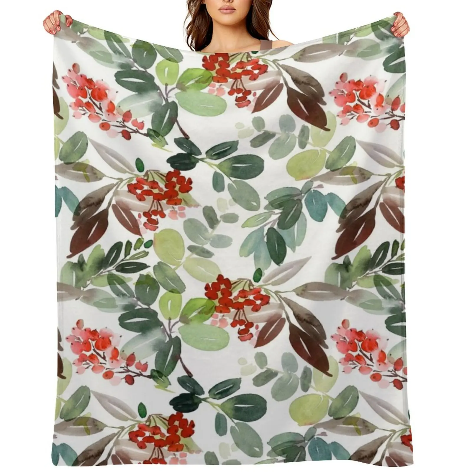 

Watercolour Rowan Berries Throw Blanket Hairy Flannels Plaid on the sofa heavy to sleep Blankets