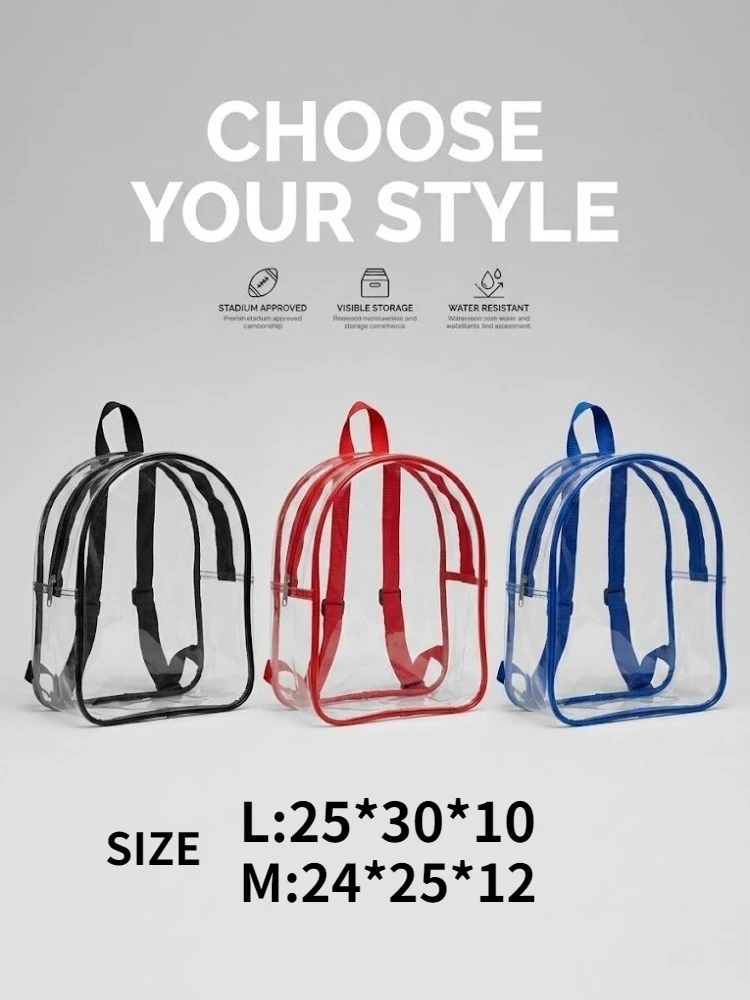 Clear Backpack Transparent PVC Bookbag Stadium Approved See Through Bag For School Concert Security Travel Backpack Unisex