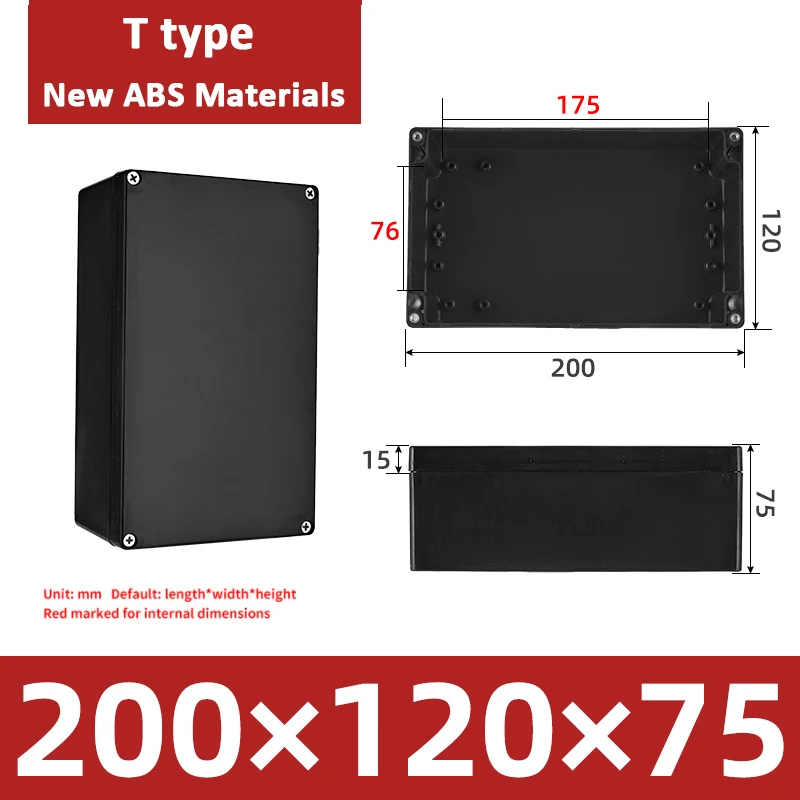 ABS Plastic Electrical Waterproof Case Enclosure Power Junction Box Electronic Project Box Black 200x120x75mm