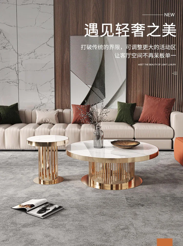 Italian light luxury rock slab coffee table round size combination supercrystalline stone