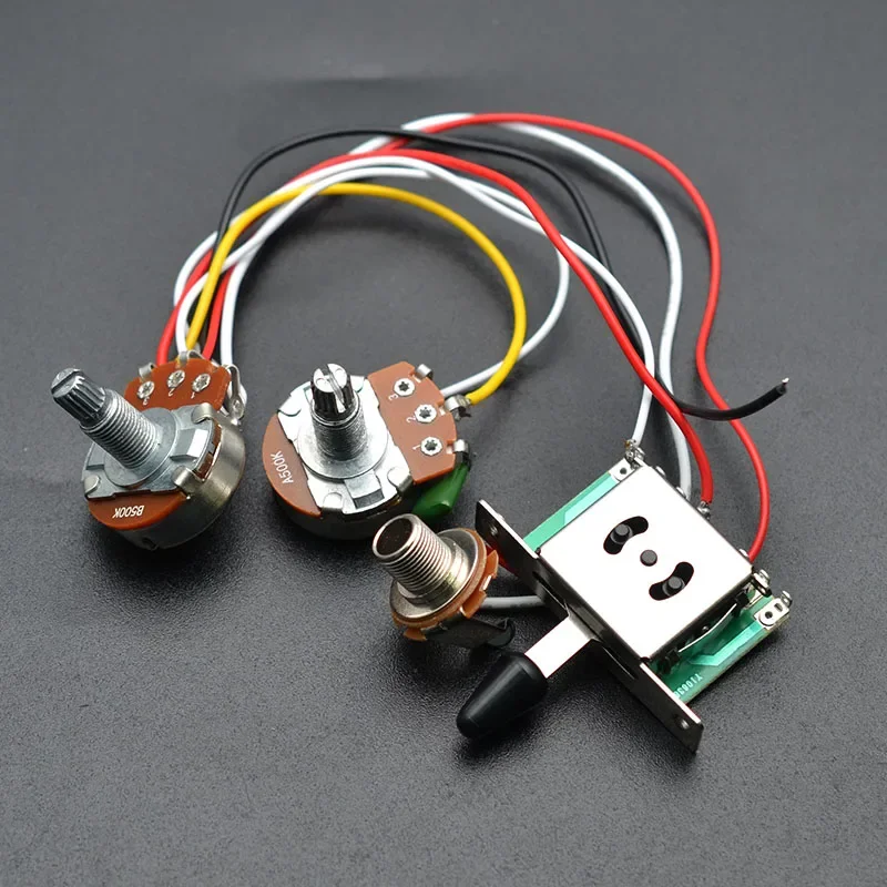 Electric Guitar Wiring Harness Prewired Kit A500k B500K 18mm Shaft Big Pots 3/5 Way Switch Volume Tone Control Wiring Harness