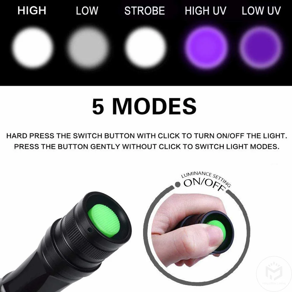 Linterna UV 2 en 1 para detección de manchas de orina, luz LED negra, recargable, de aleación de aluminio, alta calidad, para perros y Mascotas