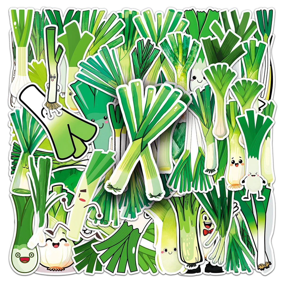 50 pegatinas de dibujos animados de cebollín, decoración de graffiti de vegetales verdes, juguetes DIY para laptop, guitarra, coche, bicicleta, monopatín