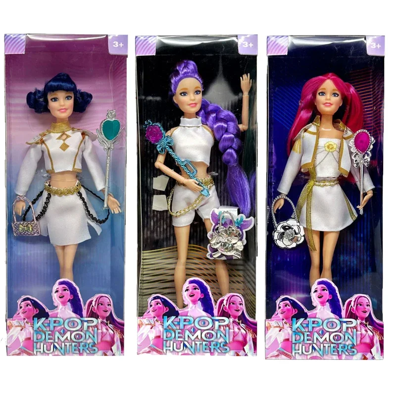 Figurka kolekcjonerska Demon Hunters z K-popu na rok 2025, postacie Rumi, Mira, Zoey z kolorowymi światłami, piosenka tematyczna, prezent na Boże Narodzenie.