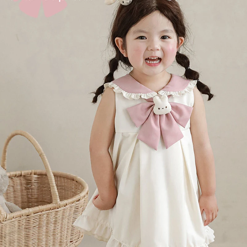 

Summer Children Baby Girls Sweet Cotton Cute Cartoon Floral Doll Collar A-line Dresses Sleeveless Skirts Sundress Sets 2-7 Years