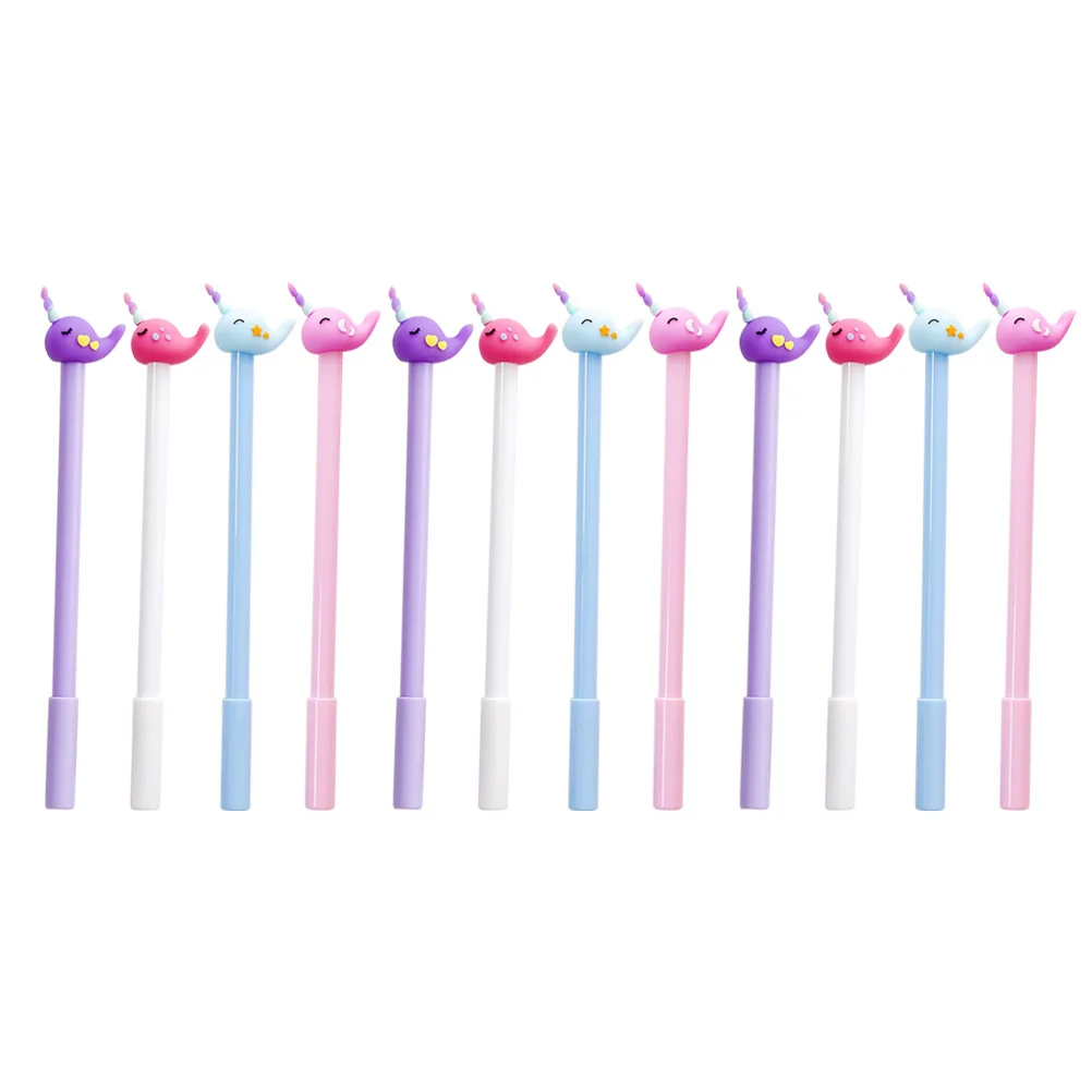 

12pcs Cartoon Whale Gel Pens Narwhal Design Smooth Writing Pens For Students School Stationery Office Use Portable Neutral
