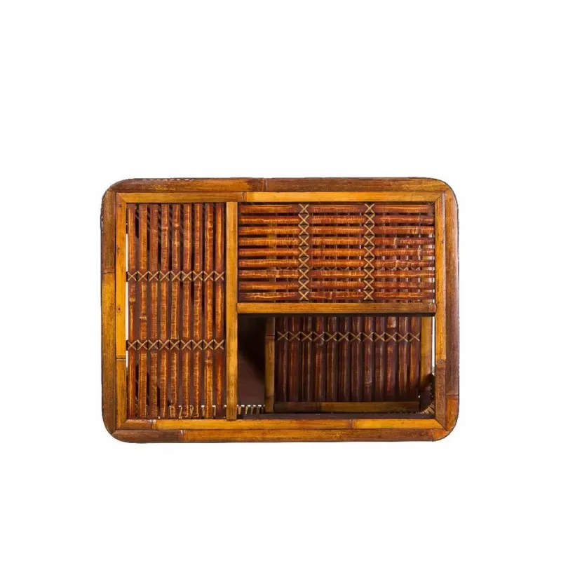 Bamboo Tea Cabinet with Induction Cooker Shelf for Teapot Display Storage Unit Modern Tea Space Furniture Design for Home