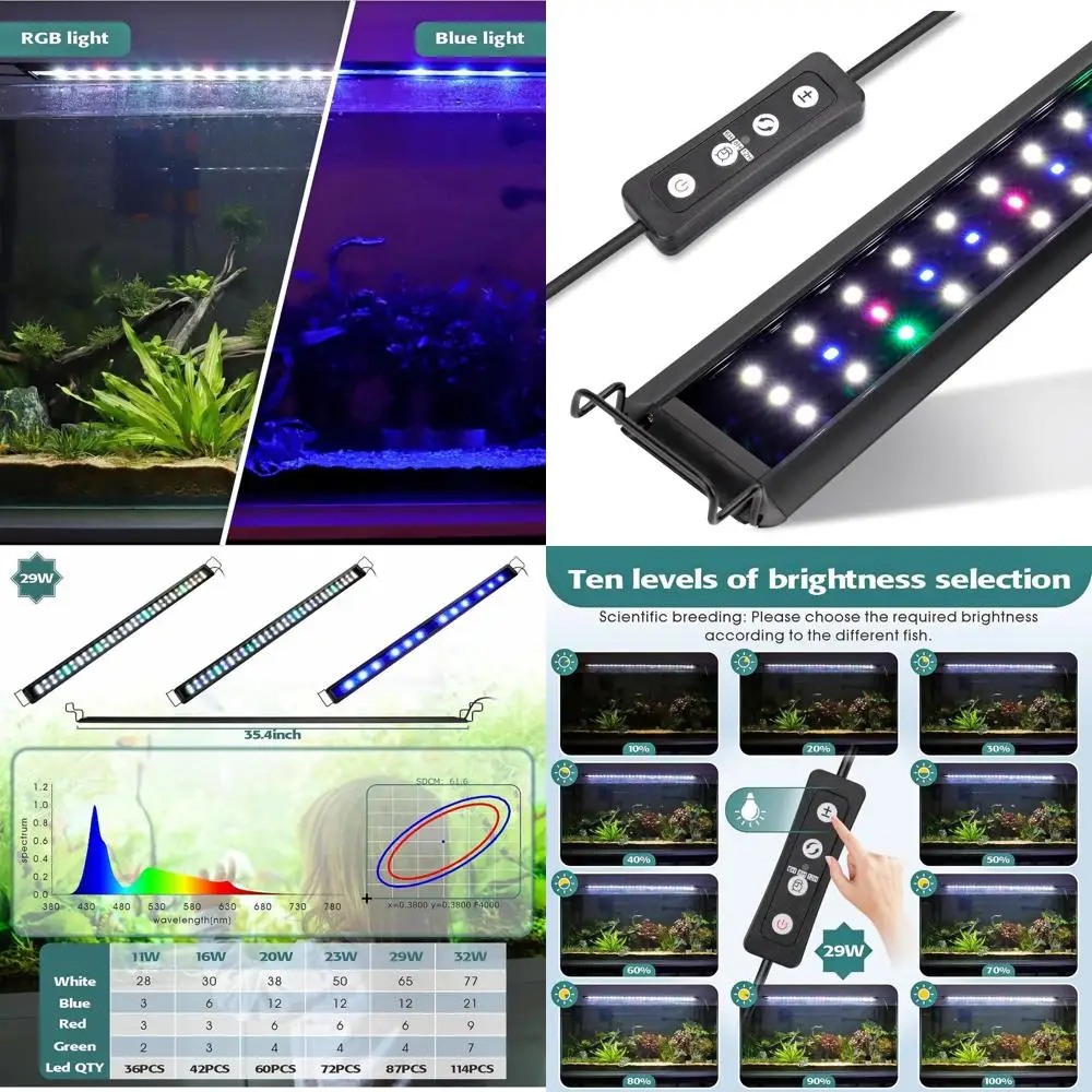 

Светодиодный светильник для аквариума 29W Full Spectrum - 10 уровней яркости, таймер, RGB, подходит для пресноводных аквариумов и растений длиной 36-44 дюйма.