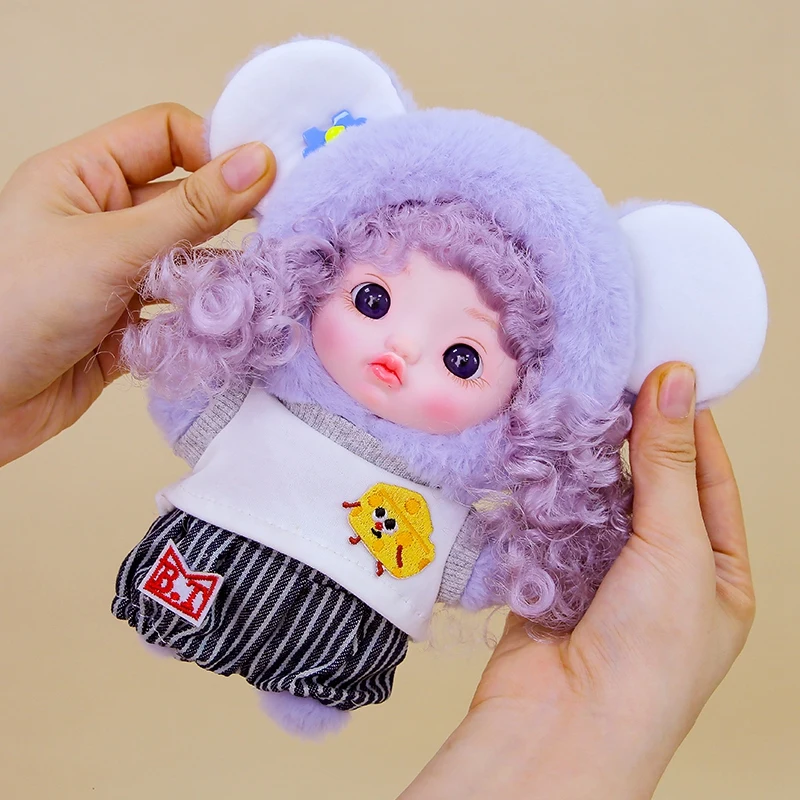 Exquisite schöne Puppe Vinyl Gesicht Plüschtiere lockiges Haar Puppe tragen Kleidung Geburtstag Weihnachtsgeschenk für Kinder Mädchen Hängetasche