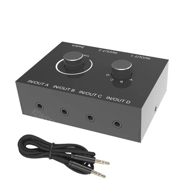 Dwukierunkowy 3.5mm Stereo Audio przejsciówka dwukierunkowy stereofoniczny przełącznik Audio 4 w 2 Out lub 2 w 4 Out z regulacją głośności