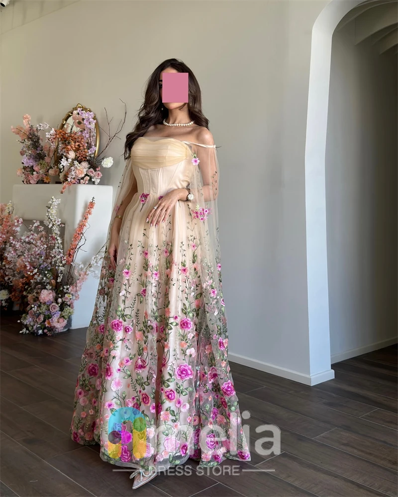 Amelia Elegant Party dresses Woman A-Line  Flower Crepe Evening Prom Dresses for Special Occasions Formal Gowns For Dubai 2024