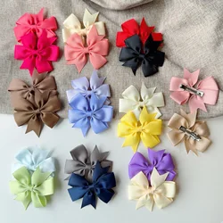 2 Pieces Solid Grosgrain Ribbon Hair Bows With Clips For Girls Small Bow Hairpins Children Handmade Hairgrips Hair Accessories