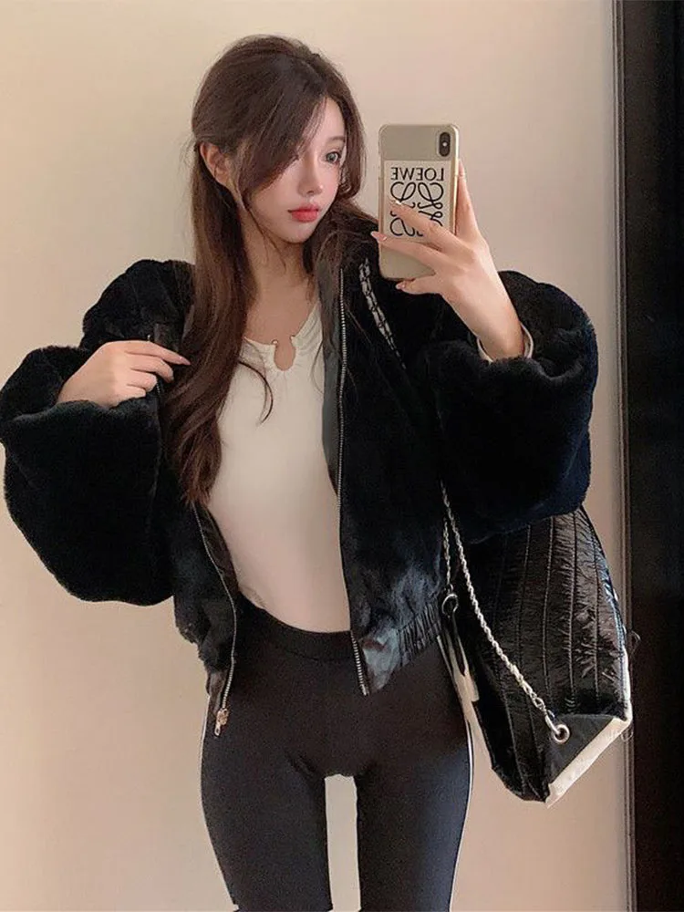 المرأة فو الأرنب الفراء اصطف مقنعين ort Jaet الشتاء Thiened تخفيف Sle حجم صغير ودية تنوعا رقيق أعلى