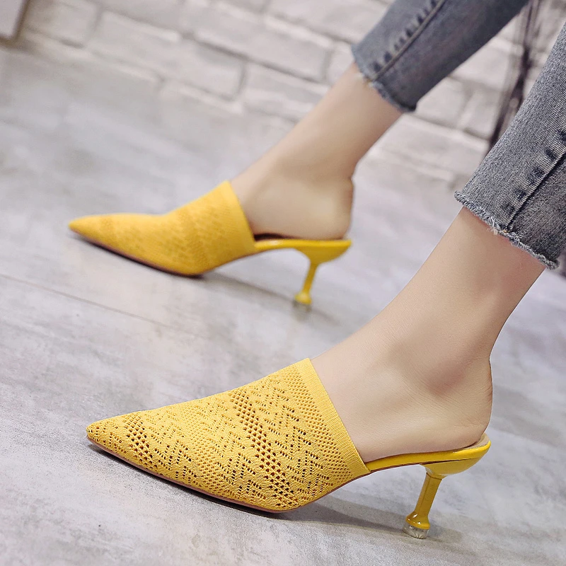 2022 Net Red Lazy Baotou Half Slippers Women Summer Fashion Outer Wear Thin Heel Sexy Pointed High Heel Women\'s Shoes