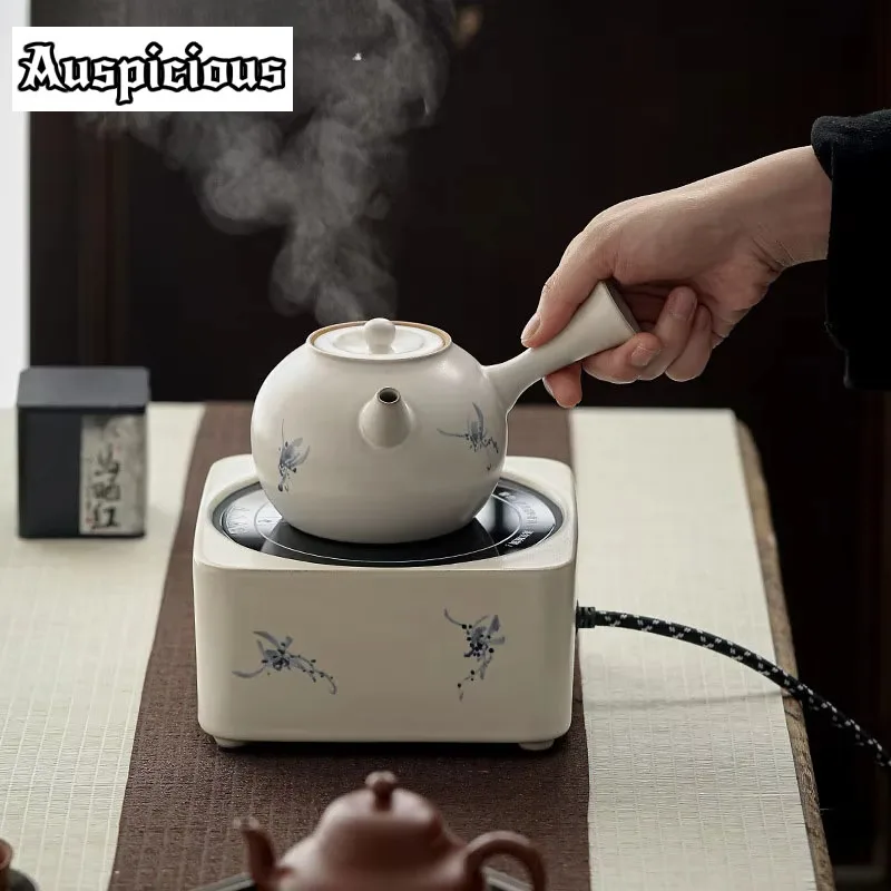 Handpainted Butterfly Orchid Rattan Loop-handled Teapot Electric Ceramic Stove Tea Maker Boiling Water Kettle Teaset Accessories
