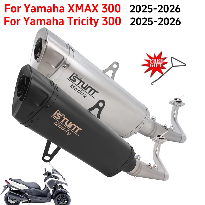 Komplette Motorrad-Auspuffanlage für Yamaha XMAX 300 Tricity 300 XMAX 300 2025 2026 mit zwei Sensoren, Krümmerrohr und Schalldämpfer