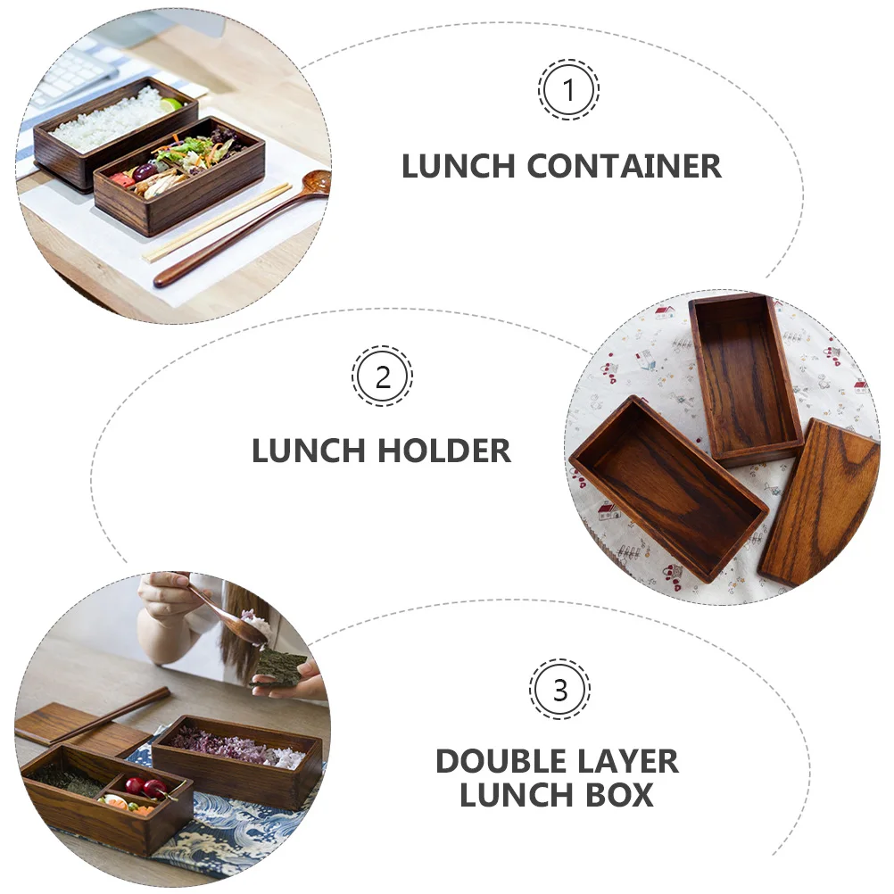 

1Pc 252ml Japanese Wooden Double Layer Bento Box - Sushi Lunch Container, Travel To-Go Food Box for Students & Workers Kitchen
