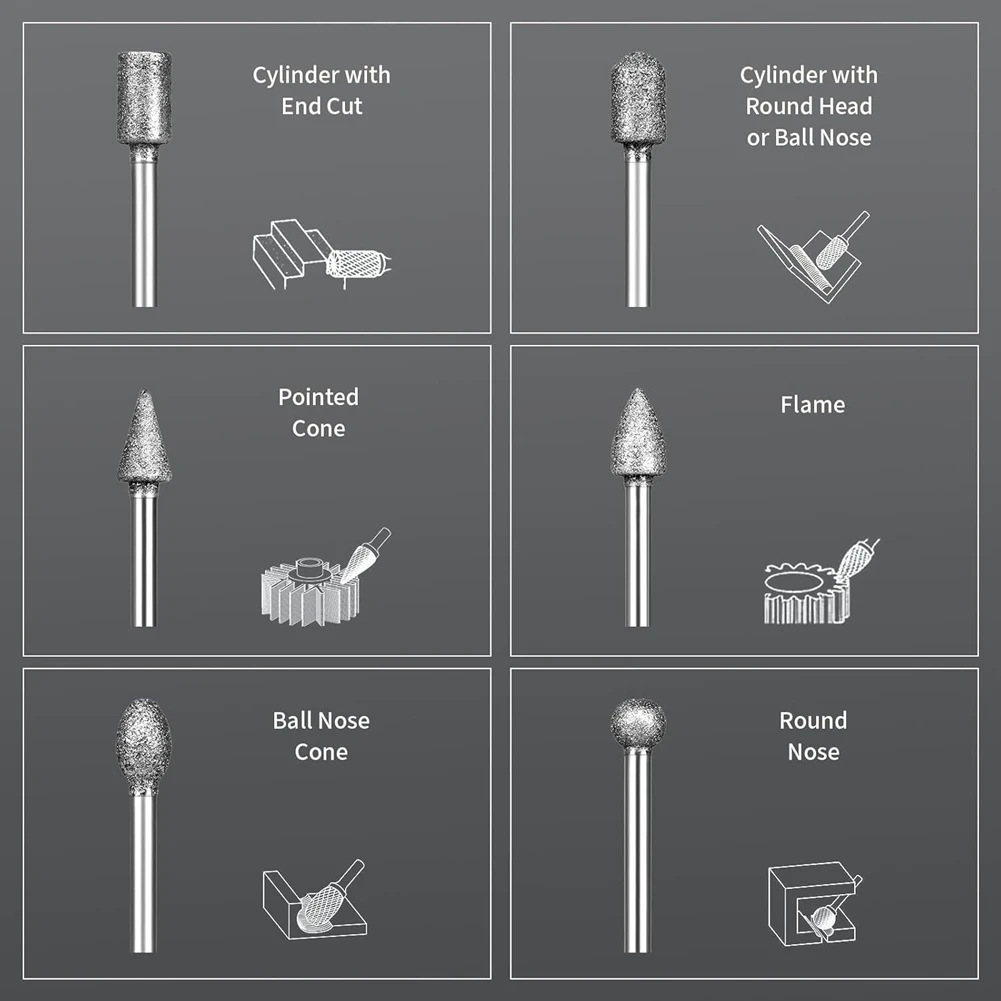 

Набор алмазных шлифовальных бит ABKW с зернистостью 120, хвостовик 1/8 дюйма, алмазные фрезы для резьбы по фарфору из камня, смолы