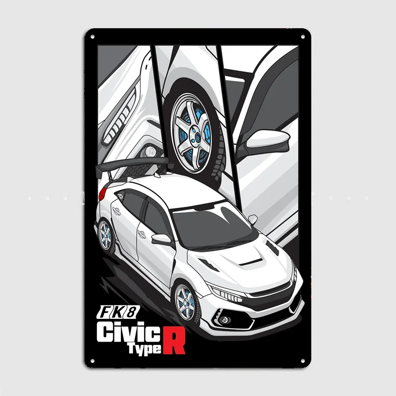 Civic Type R Vintage Classic Sports Car Poster Metal Tin Sign Indoor Home Decor Bar Room Wall Decoration
