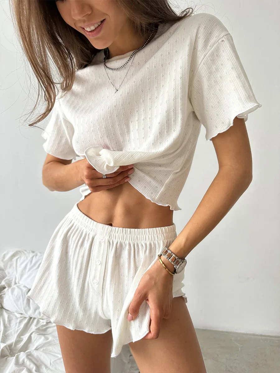 Blubelle Summer New Women's Short Sleeved Shorts Pajama Set Elegant Jacquard Weave  Breathable Homewear Daily Lounge & Sleep