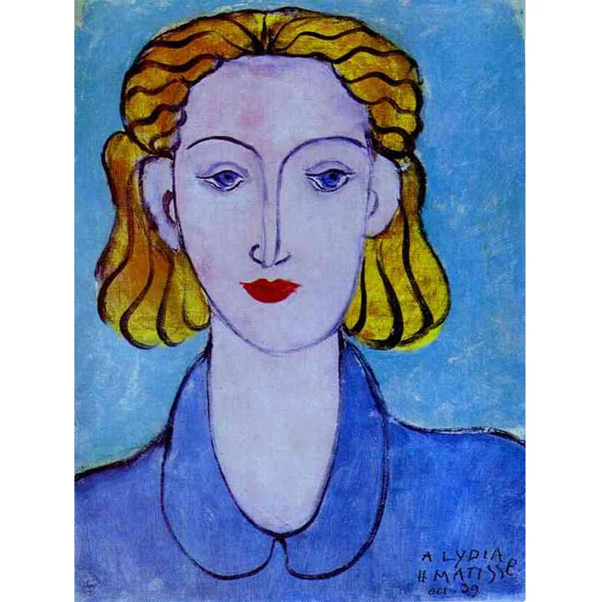 Young Woman in a Blue Blouse,Henri Matisse oil painting reproduction, Fauvism style painting for bedroom modern wall art