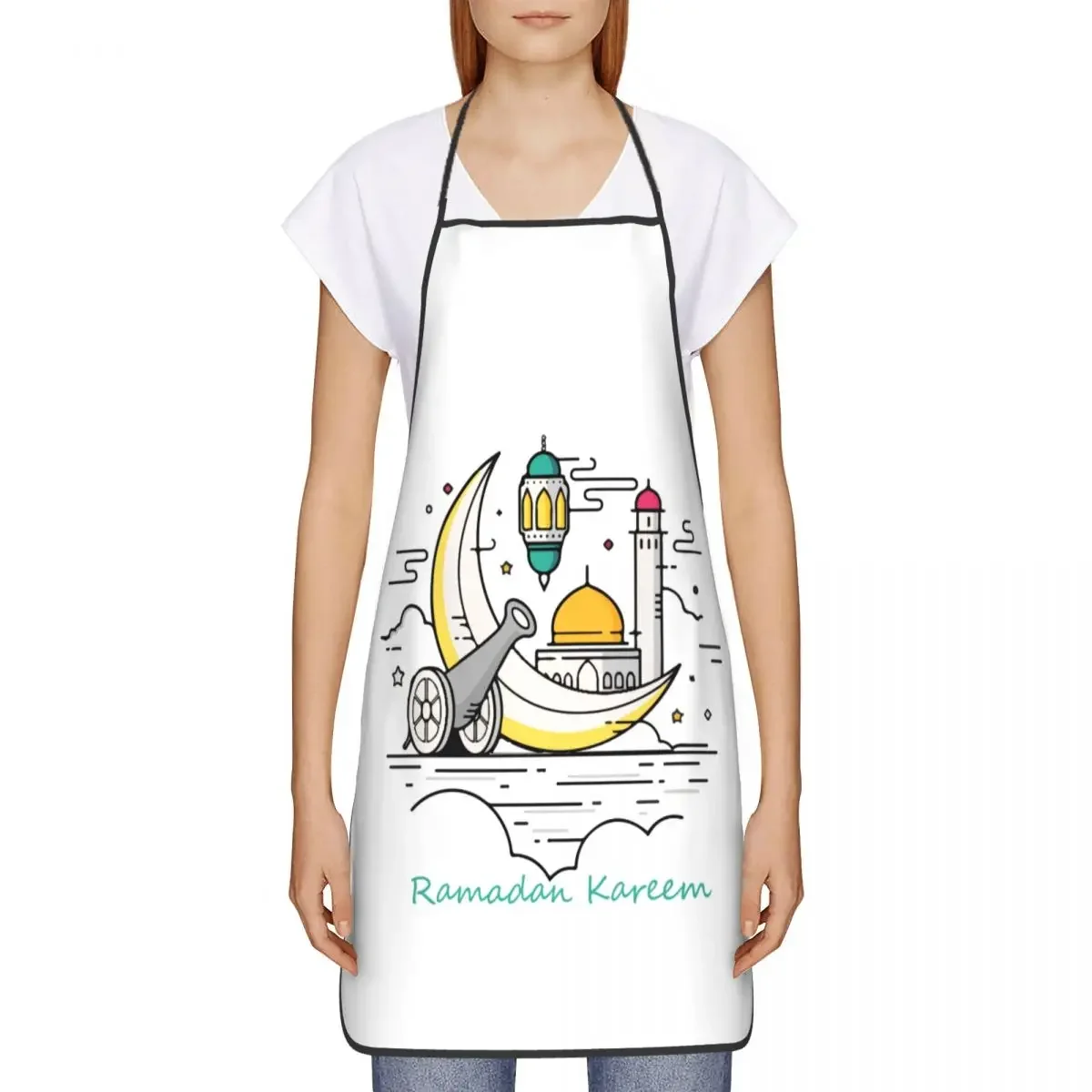 Muslim Islamic Ramadan Bib Aprons Women Men Unisex Kitchen Chef Eid Mubarak Tablier Cuisine for Cooking Baking Painting