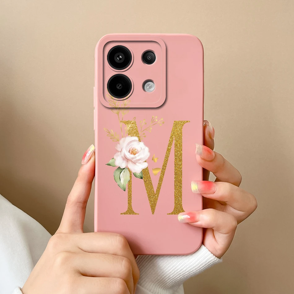 Elegant Case For Poco X6 Pro 5G Simple Letter Soft Liquid Silicone Camera Protection Black＆Pink Covers For Xiaomi Poco X 6 X6Pro