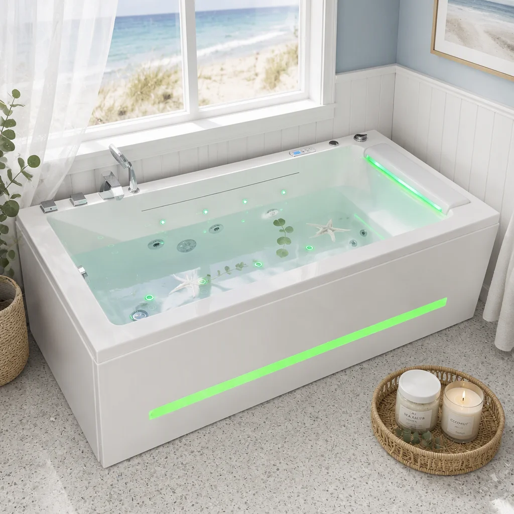 a*-Luxury Rectangular Double-person Massage whirlpool Acrylic Bathtub with Jet LED Lights Suitable for Villas.