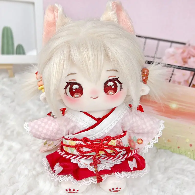 Anime 20CM Genshin Impact Klee Ears Tail Soft Plush Doll Body with Skeleton Dress Up Stuffed Plushie Toys Idol Figures Gift