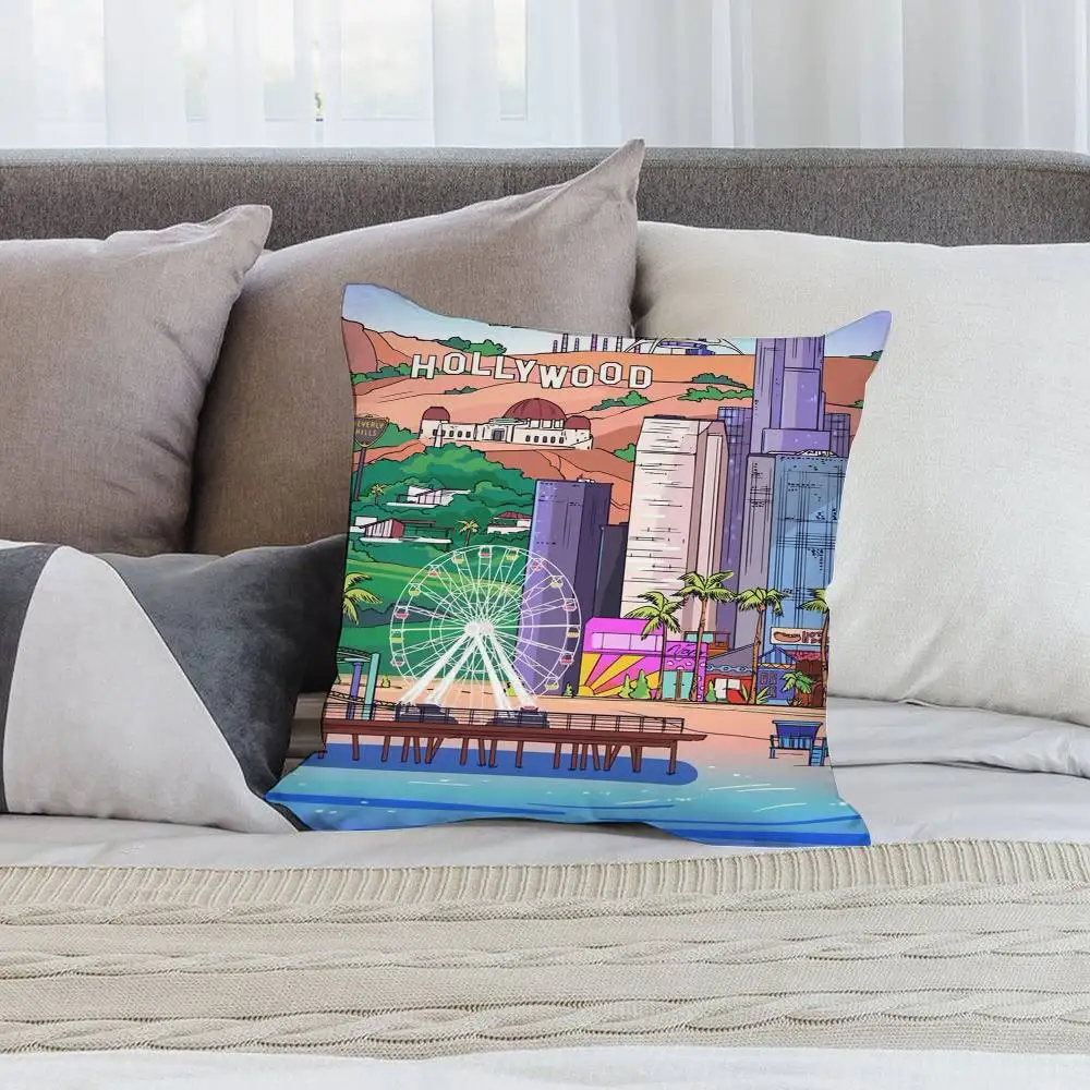 Mode Los Angeles Kissenbezug Kurze Plüsch doppelseitiger Druck Quadratische Dekokissenbezüge Sofa Home Kissen Dekor