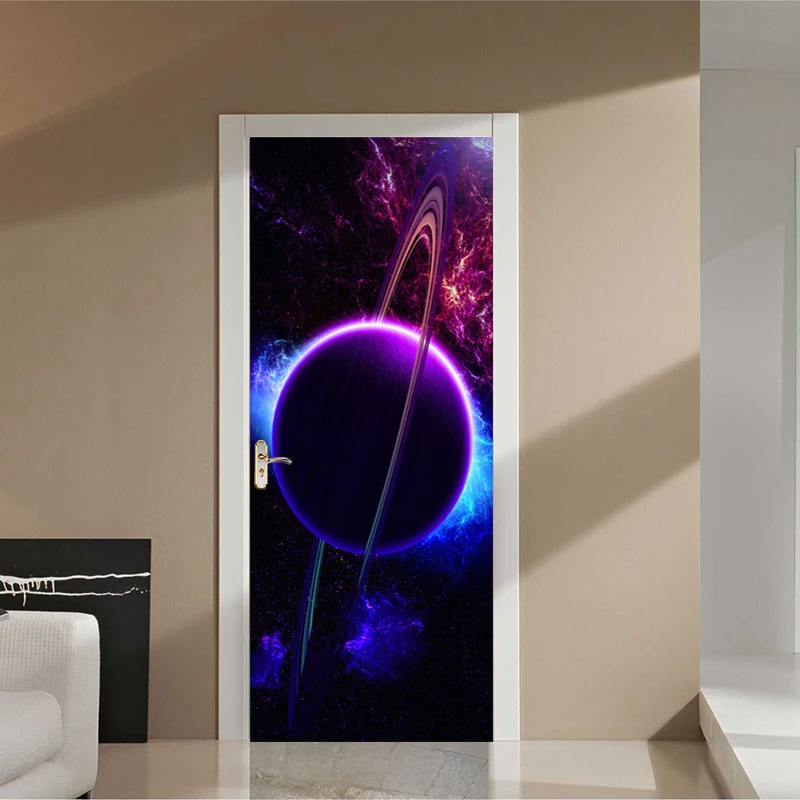 

Modern 3D Space Planet Door Sticker Children's Bedroom Living Room Home Decor Mural Wallpaper Self-Adhesive Door Poster Decals