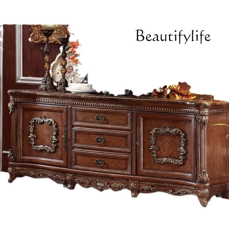 

New Chinese classical solid wood dining side cabinet European carved storage villa home TV cabinet wall storage