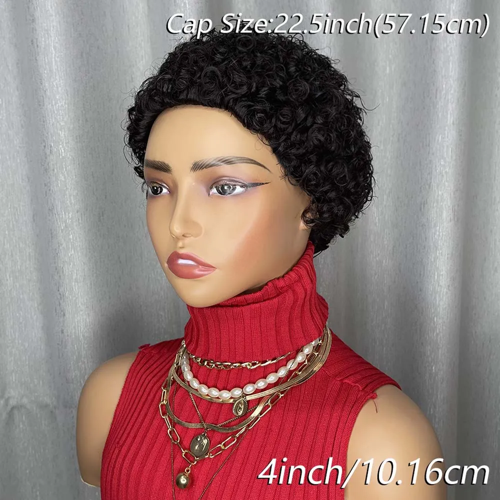 흑인 여성용 픽시컷 가발, 짧은 곱슬 레이어드 가발, 기계 제작, 자연스러운 검정색 인모 가발, 일상용