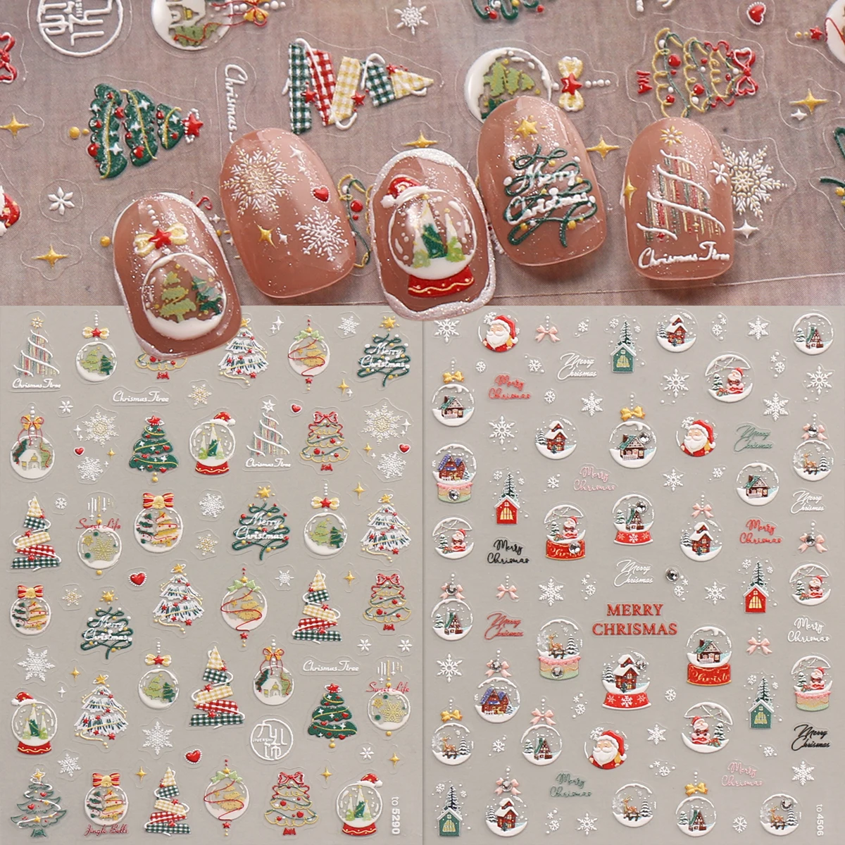 2 Stück Winter-Weihnachts-Nagelkunstaufkleber mit Prägung, einfach für Nageldekoration, Heimwerken, Geschenke, Party- und Hochzeits-Make-up-Styling