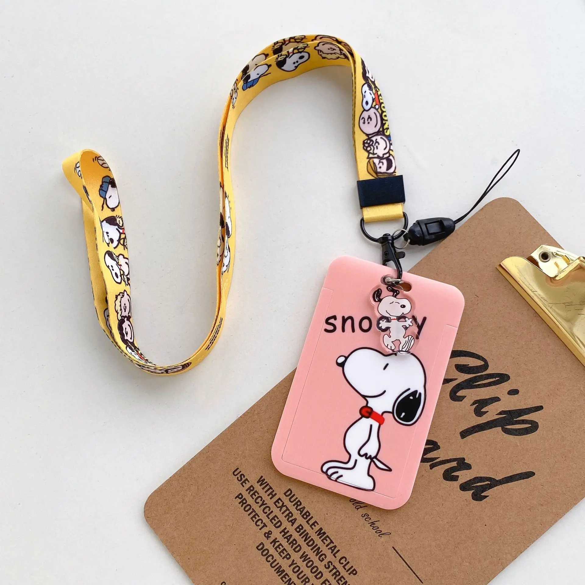 Cartoon Snoopy Card Holder Anime Bus Card Cover Long Rope Neck Strap Lanyard Card Case Kids Gifts