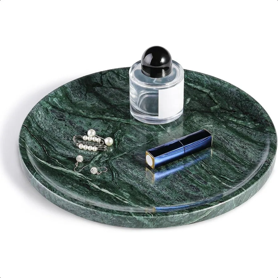 

Сервировочный поднос из натурального мрамора, 11,8 дюйма, мраморный круглый поднос, подносы для ванной комнаты, кухни, журнального столика, декоративные подносы для туалетного столика Je