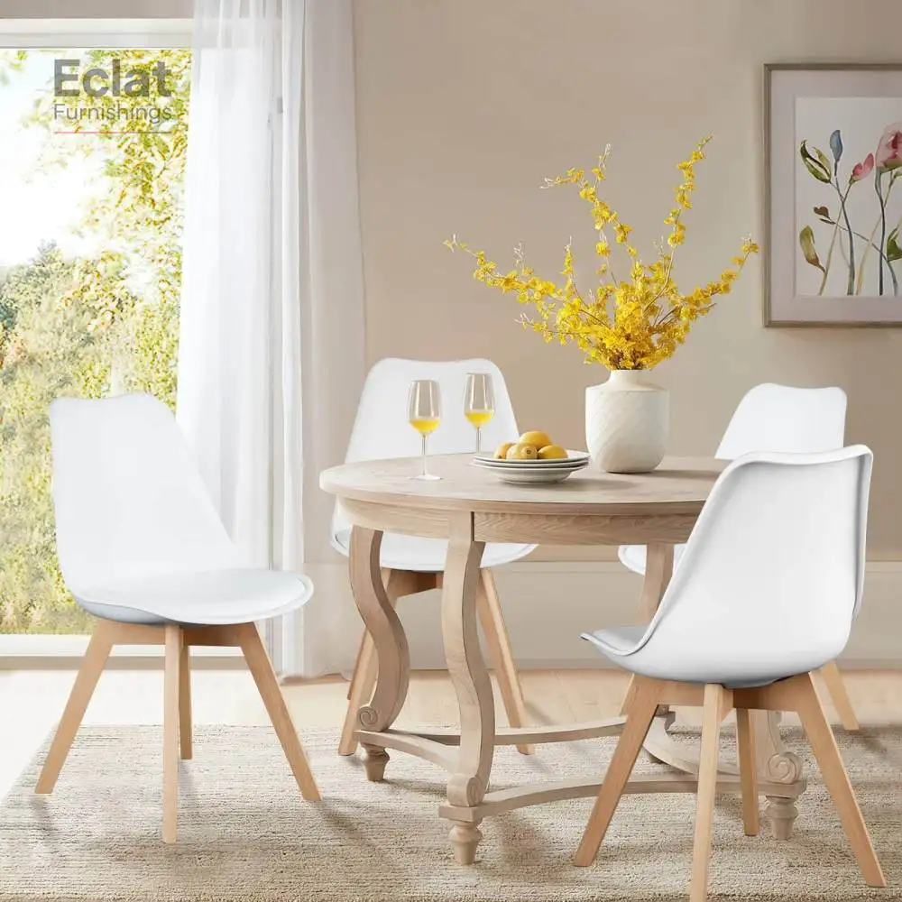 

PU Leather Upholstered Dining Chairs with Wood Legs, Set of 4 for Kitchen, White