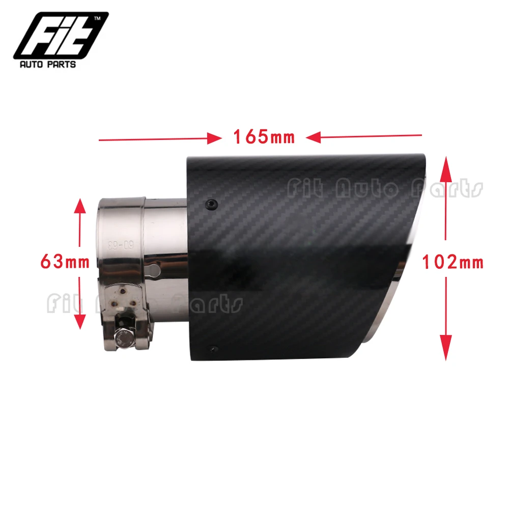 Carbon Fiber Car Muffler Tip 51mm 63mm Glossy Exhaust Pipe Universal Stainless slant outlet Mufflers Decoration