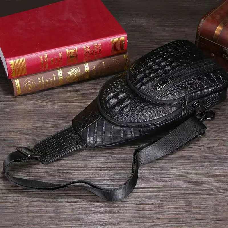2026 New Fashion Alligator Genuine Leather Men Waist Packs Male Casual Chest Pack Quality Boy Brand Design Chest Shoulder Bag