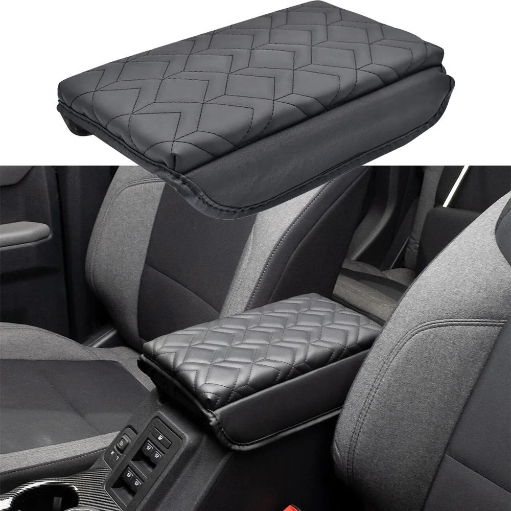Rhombus Stitched PU Leather Center Armrest Box Cover Protective Pad For Ford Bronco 2/4‑Door 2021‑2024 Auto Interior Decoration