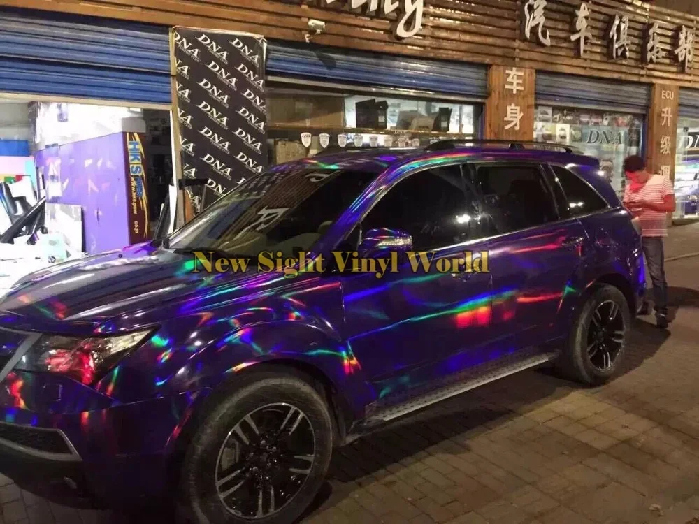 

Best Quality Iridescent Purple Chrome Holographic Vinyl Wrap Sticker Rainbow Vinyl Film Bubble Free Car Styling Size:1.50*20M