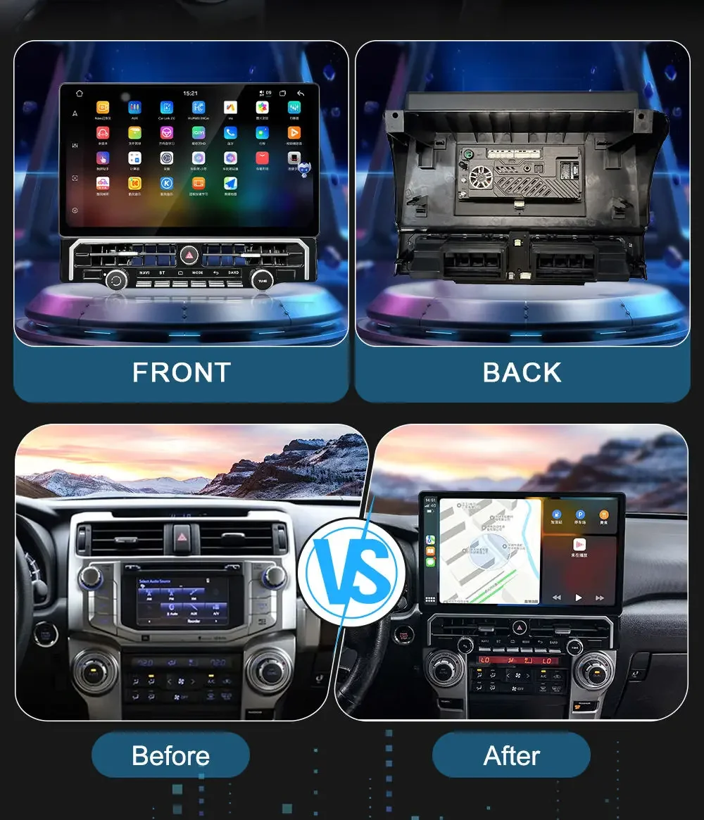 

Автомобильный DVD-плеер Navihua, стерео Android Auto, 15,6-дюймовый аудиосенсорный экран, автомобильная мультимедийная навигация для Toyota 4Runner 2010-2022