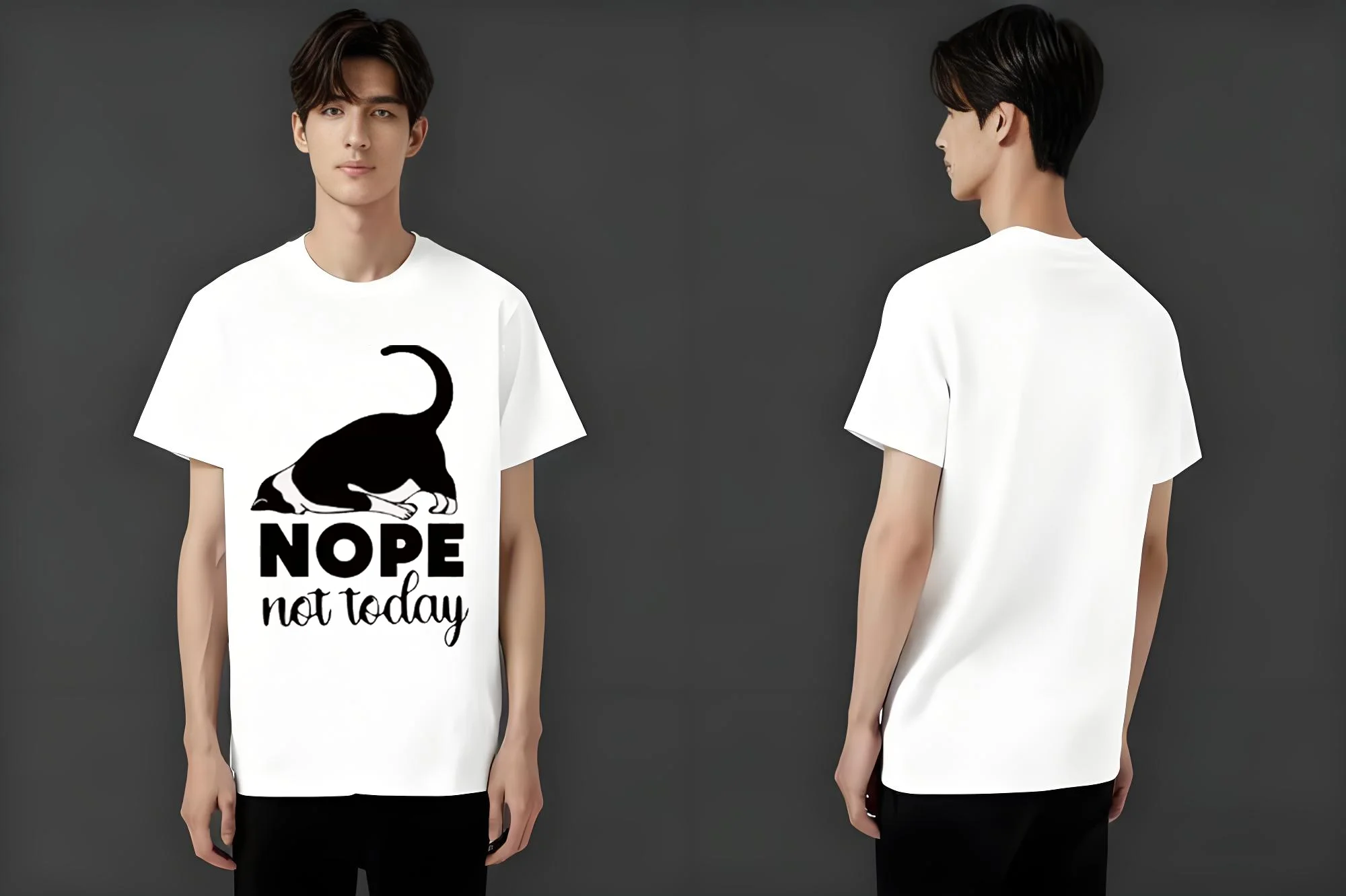 

Comfortable Nope Not Today Cat Print Short Sleeve T Shirt Casual Unisex White Tee Funny Animal Graphic Top For Men And Women