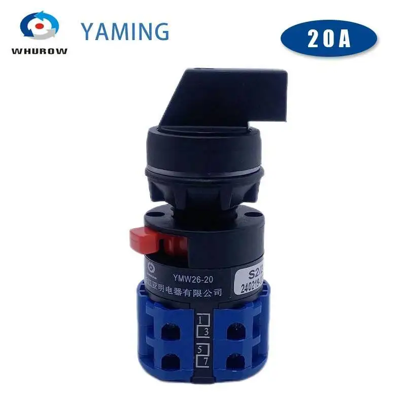 LW26-20S 시리즈 싱글 홀 설치 로터리 캠 스위치, 전환 선택기, 실버 접점, 22mm, 20A