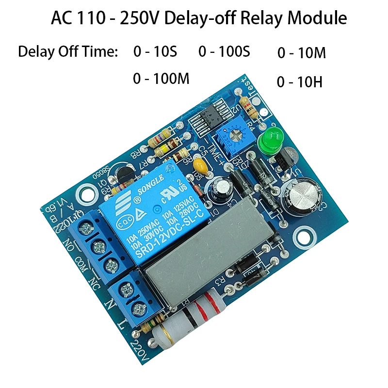

AC 110V 220V 240V Time Delay Relay Module Adjustatle 10S 100S 10M 100M 10H Delay Timer Close Switch, NC NO Relay Switch Module