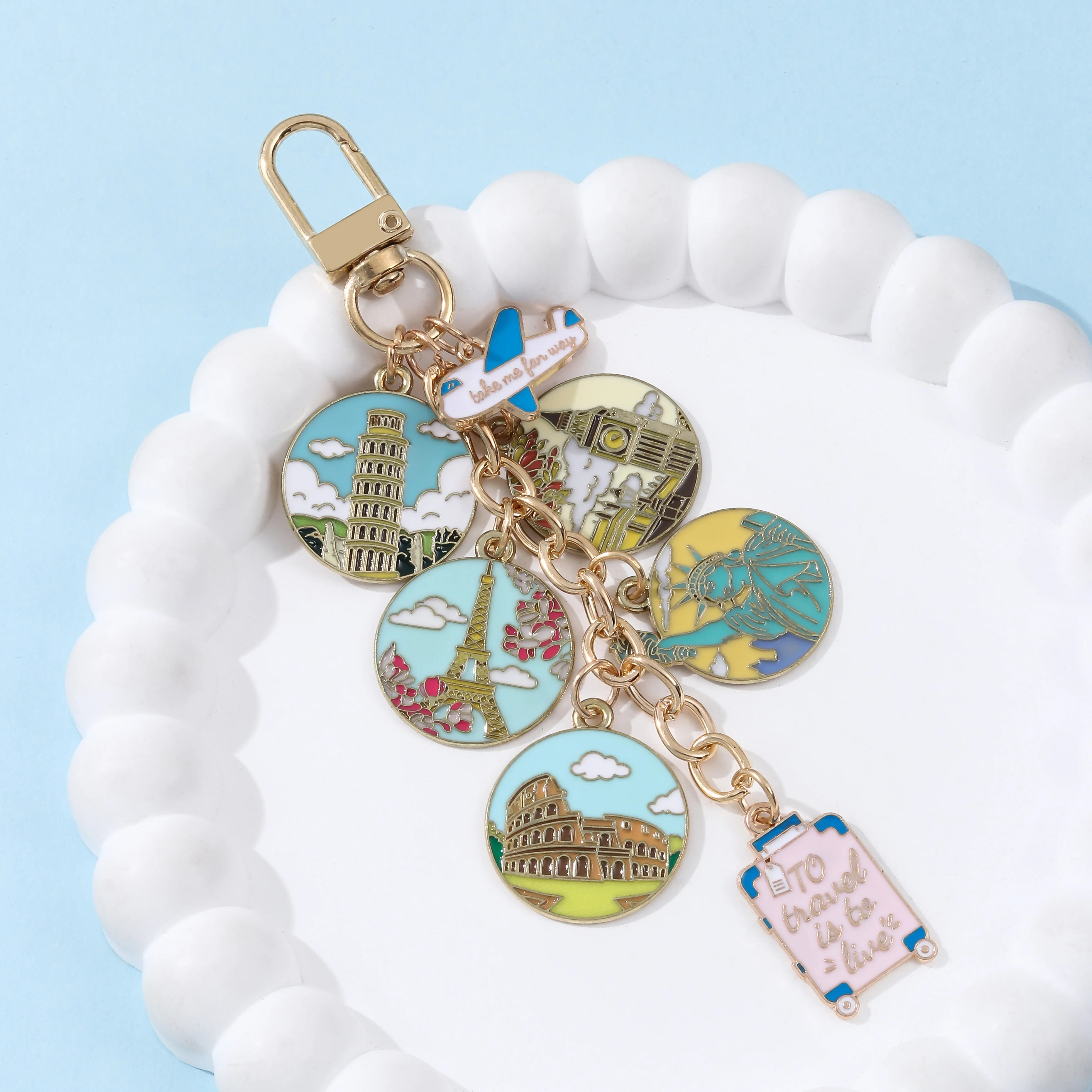1pc Cartoon Classic Famous Scenic Spot Commemorative Brand Airplane Luggage Enamel Keychain Cool Tourism Style Car Bag Charm