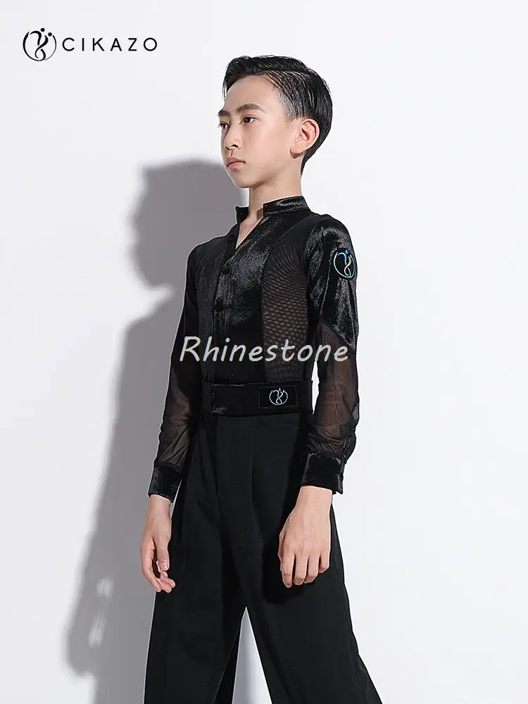 Anpassbare Jungen Latin Dance Professional Langarm Grading Wettbewerb Kleidung Top Shirt Herren