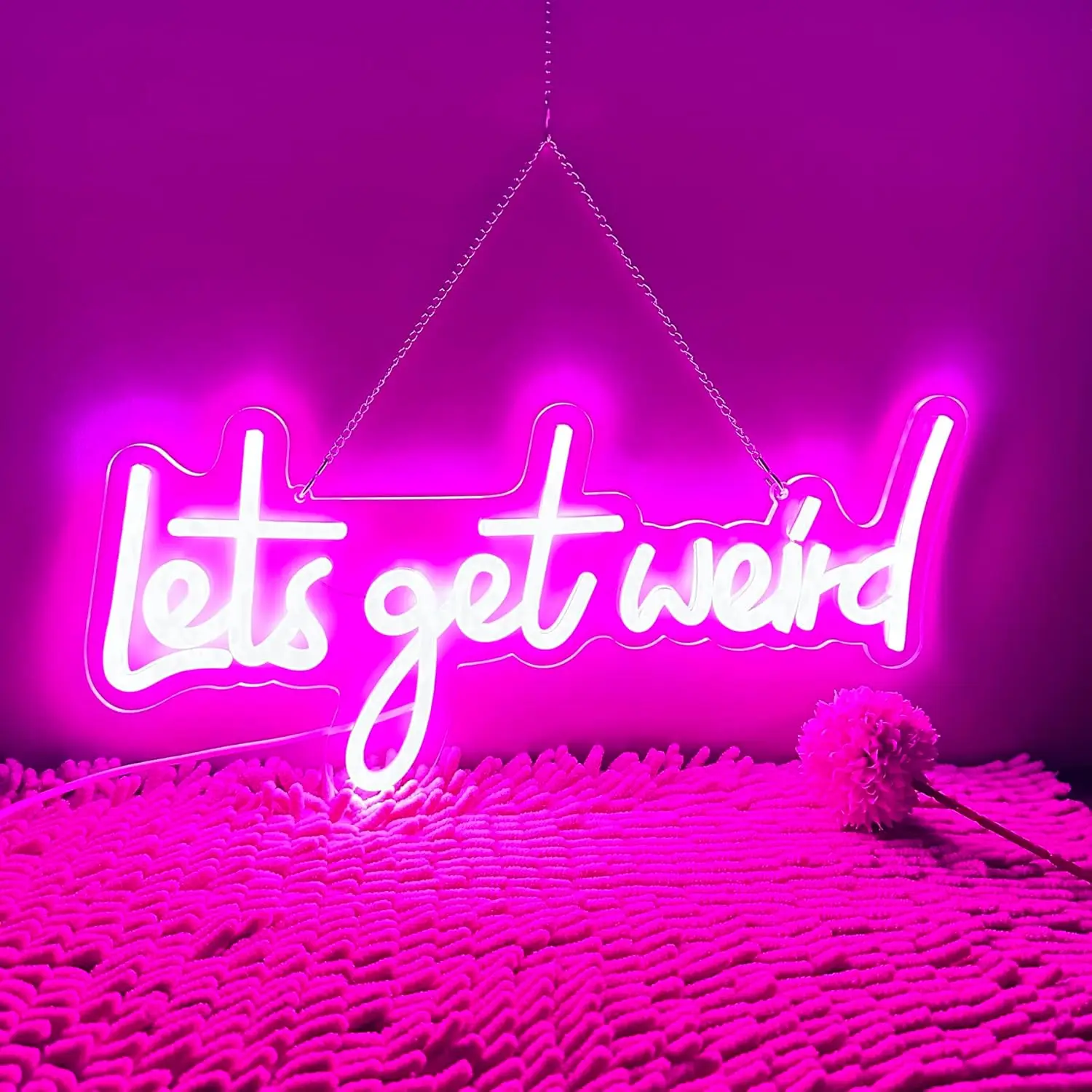 دعونا نحصل على علامة نيون غريبة مع منفذ شحن USB ومفتاح عاكس للضوء، ومصابيح ليلية معلقة لخلفية الحائط الوردية #2